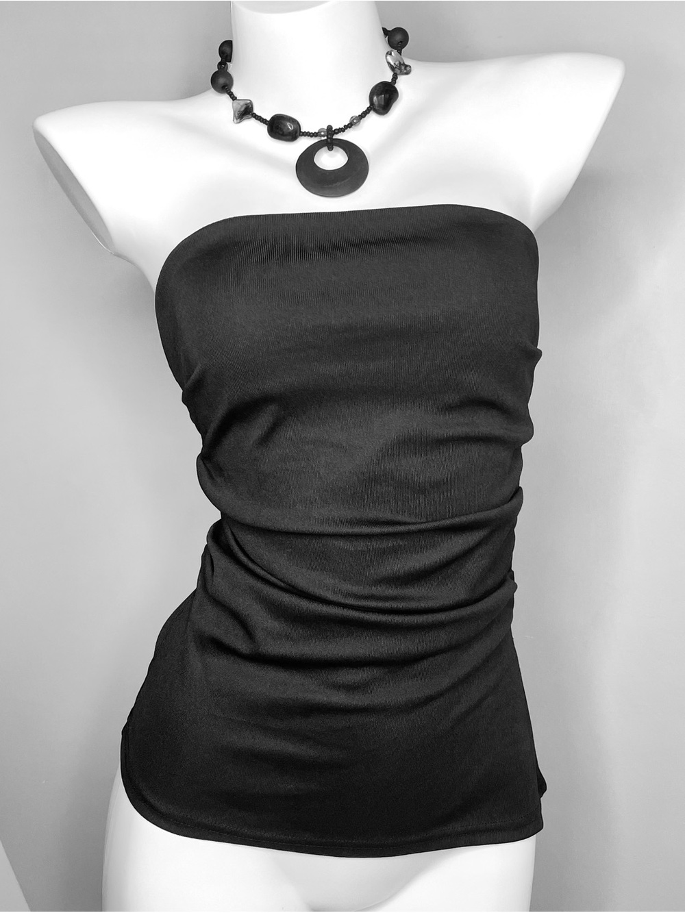 Strapless Black Ruched Tube Top
